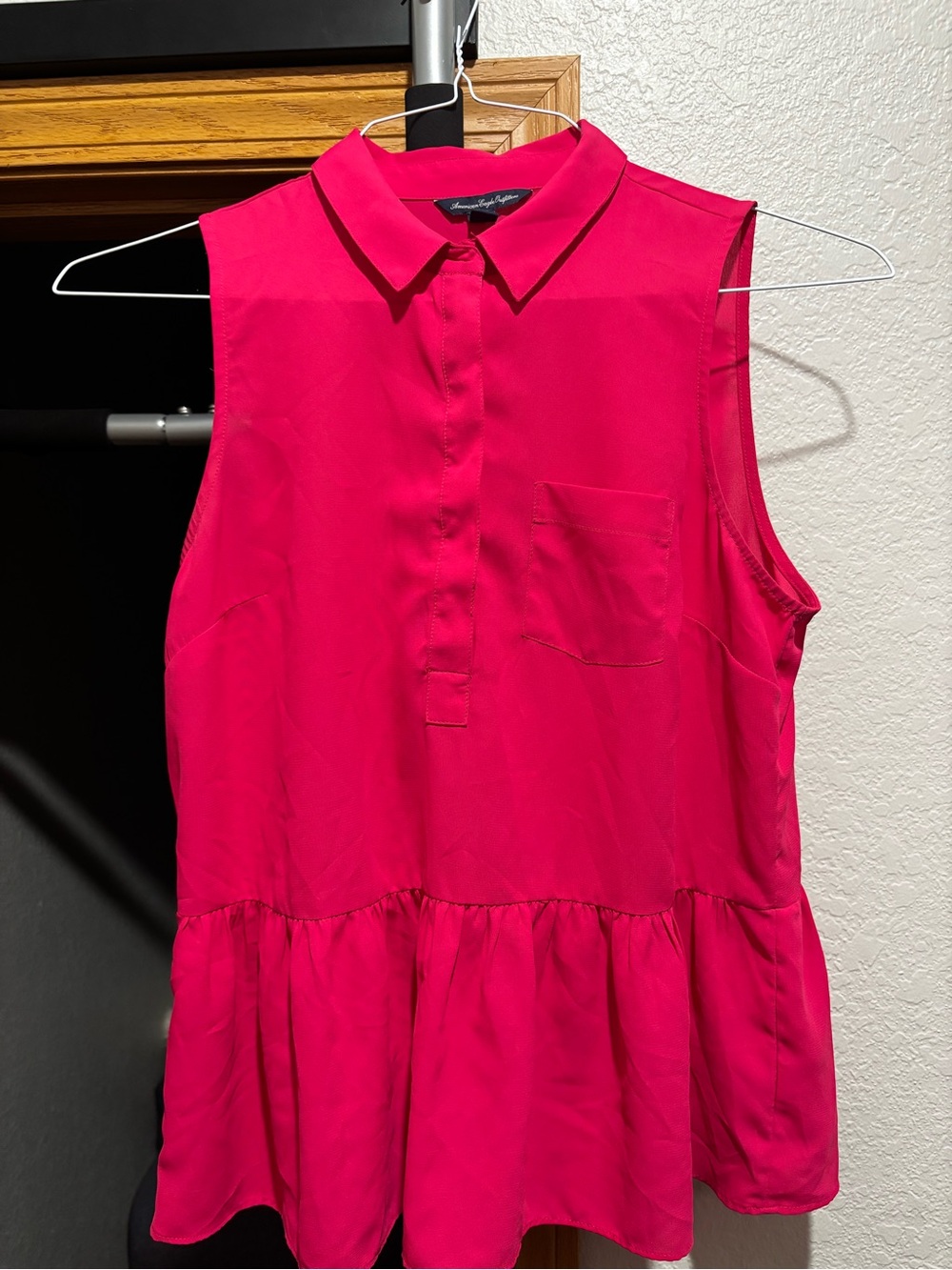American Eagle Outfitters Sleeveless Peplum Blouse - Hot Pink